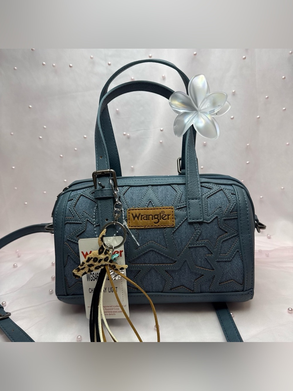 Wrangler Blue Star Pattern Small Satchel Top Handle Bag w/ Detachable Strap 🌠